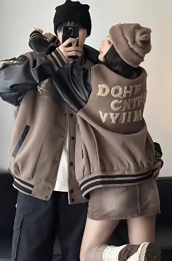 American Vintage High Street Baseball Jacket for Couples, Loose Fit Autumn/Winter Ins Trendy Brand Patchwork Embroidered Coat
