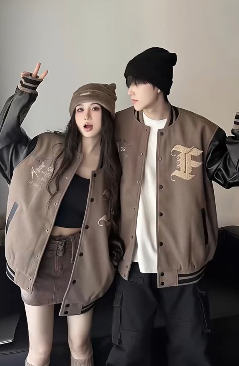 American Vintage High Street Baseball Jacket for Couples, Loose Fit Autumn/Winter Ins Trendy Brand Patchwork Embroidered Coat